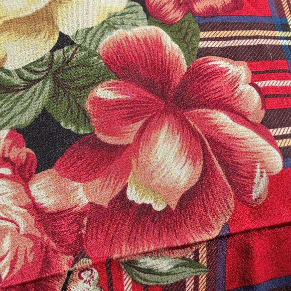 Ralph Lauren Red and Yellow Floral Plaid Scarf - Picture 3 of 8